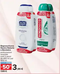 Carrefour Bagnoschiuma Neutro Roberts o Borotalco offerta
