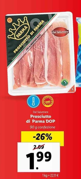 Lidl Dal Salumiere Prosciutto di Parma DOP 90g offerta