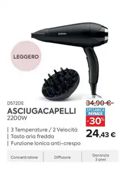Carrefour BaByliss D572DE ASCIUGACAPELLI 2200W offerta