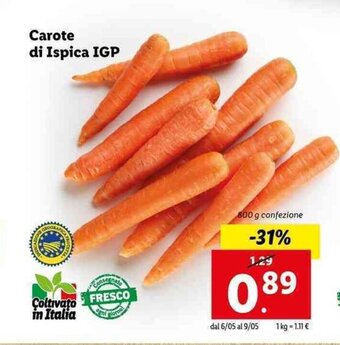 Lidl Carote di Ispica IGP 800g offerta