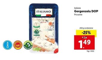 Lidl Italiamo Gorgonzola DOP Piccante 200g offerta
