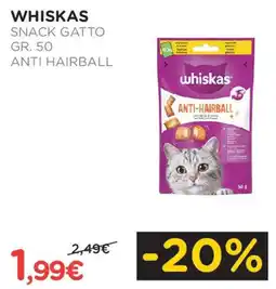 Arcaplanet Whiskas snack gatto anti hairball offerta