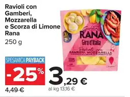 Carrefour Ravioli con Gamberi, Mozzarella e Scorza di Limone Rana offerta