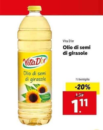 Lidl Vita D'or Olio di semi di girasole 1L offerta