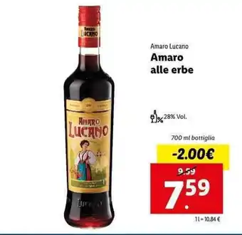 Lidl Amaro Lucano Amaro alle erbe 700ml offerta