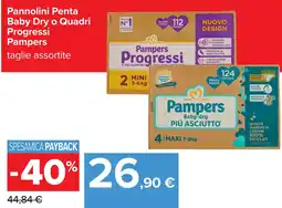 Carrefour Pannolini Penta Baby Dry o Quadri Progressi Pampers offerta