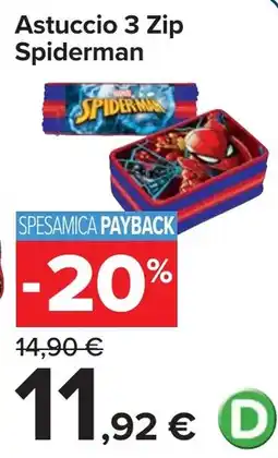 Carrefour Astuccio 3 Zip Spiderman offerta