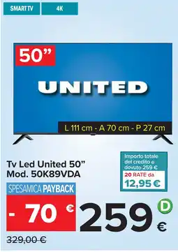 Carrefour Tv Led United 50" Mod. 50K89VDA UNITED offerta