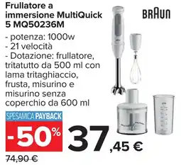 Carrefour BRAUN Frullatore a immersione MultiQuick 5 MQ50236M offerta
