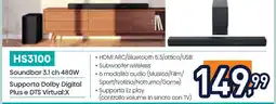 Unieuro Soundbar 3.1 ch 480W Supporta Dolby Digital Plus e DTS Virtual:X offerta