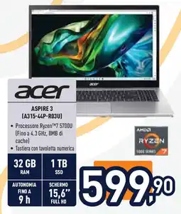 Unieuro acer ASPIRE 3 (A315-44P-RO3U) offerta