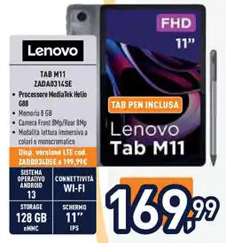 Unieuro Lenovo TAB M11 ZADA0314SE offerta