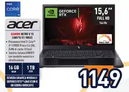 Unieuro acer GAMING NITRO V 15 (ANV15-51-98RX) offerta
