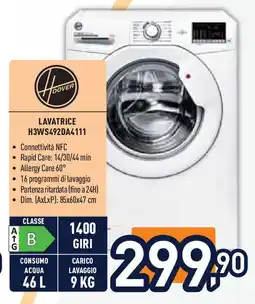 Unieuro Hoover LAVATRICE H3WS492DA4111 offerta