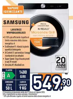 Unieuro SAMSUNG lavatrice WW90DG6U85LKU3 offerta