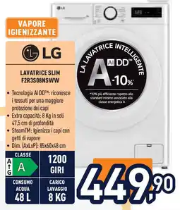 Unieuro LG Lavatrice Slim F2R3S08NSWW offerta