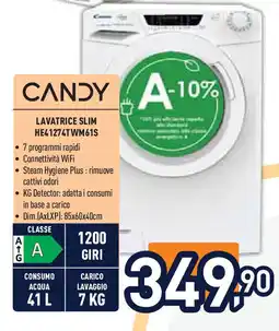Unieuro CANDY Lavatrice slim HE41274TWM61S offerta