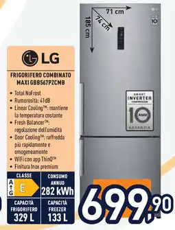 Unieuro LG frigorifero combinato MAXI GBB567PZCMB offerta