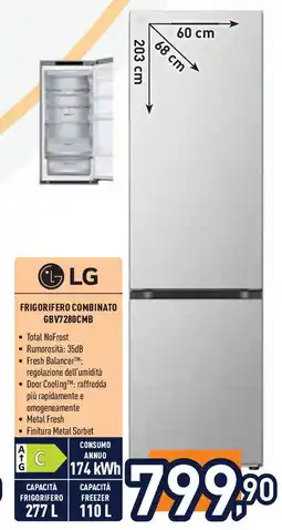Unieuro LG Frigorifero combinato GBV7280CMB offerta