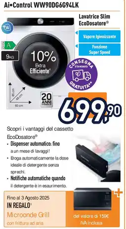 Unieuro SAMSUNG Lavatrice Slim EcoDosatore offerta