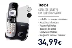 Unieuro Panasonic TG6851 cordless intuitivo con funzioni avanzate offerta