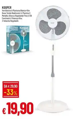 IperFamila KOOPER Ventilatore A Piantana Bianco 45w offerta