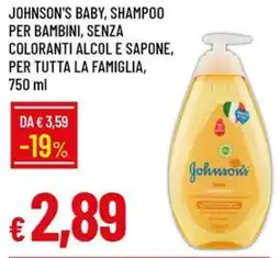 IperFamila Johnson's baby, shampoo per bambini, senza coloranti alcol e sapone, per tutta la famiglia offerta