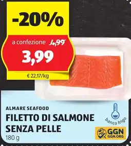 ALDI Almare seafood filetto di salmone senza pelle offerta