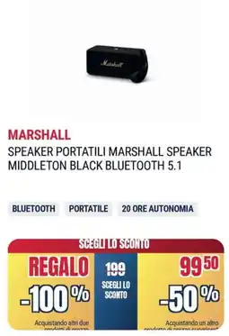 Trony MARSHALL SPEAKER PORTATILI MARSHALL SPEAKER MIDDLETON BLACK BLUETOOTH 5.1 offerta