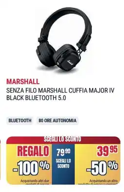 Trony MARSHALL SENZA FILO MARSHALL CUFFIA MAJOR IV BLACK BLUETOOTH 5.0 offerta