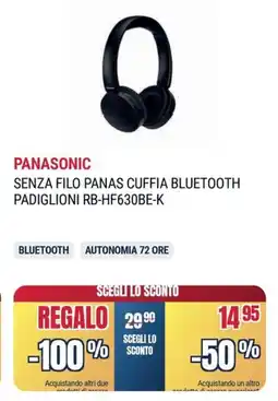 Trony PANASONIC SENZA FILO PANAS CUFFIA BLUETOOTH PADIGLIONI RB-HF630BE-K offerta