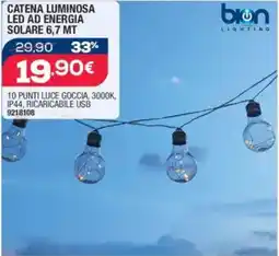 Bricofer Bion catena luminosa led ad energia solare 6,7 mt offerta