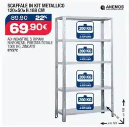 Bricofer Scaffale in kit metallico 120×50×h.188 cm ANEMOS offerta
