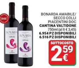 Supermercati Gulliver Bonarda amabile/ secco colli piacentini doc CANTINA VALTIDONE offerta