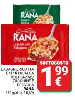 Supermercati Gulliver Lasagne ricotta espinaci/alla bolognese/ zucchine e provola RANA offerta
