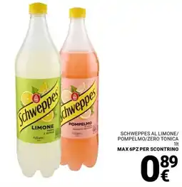 Supermercati Gulliver Schweppes al limone/ pompelmo/zero tonica offerta