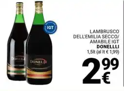 Supermercati Gulliver Lambrusco dell'emilia secco/ amabile IGT DONELLLI offerta