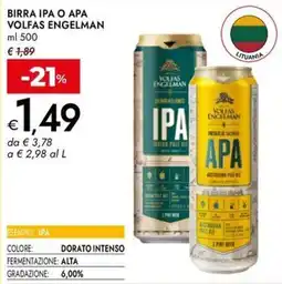 Bennet Birra ipa o apa VOLFAS ENGELMAN offerta
