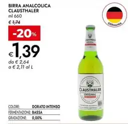Bennet Birra analcolica CLAUSTHALER offerta