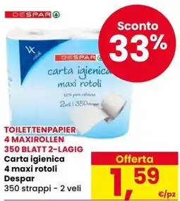 Eurospar Carta igienica 4 maxi rotoli Despar offerta