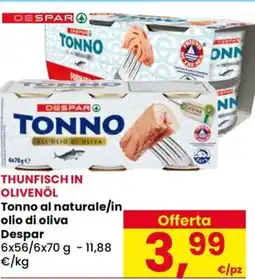 Eurospar Tonno al naturale/in olio di oliva Despar offerta