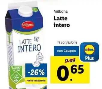 Lidl Milbona Latte intero 1L offerta
