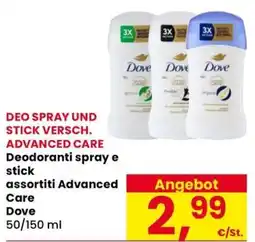 Eurospar Deodoranti spray e stick assortiti Advanced Care Dove offerta