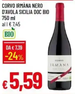 Galassia Corvo irmána nero d'avola sicilia DOC BIO offerta
