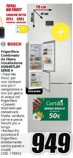 MediaWorld BOSCH Frigorifero Combinato da libera installazione KGN497LDF offerta