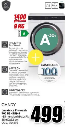 MediaWorld CANDY Lavatrice Prowash 700 BS 49B9-S offerta