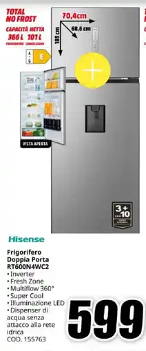 MediaWorld Hisense Frigorifero Doppia Porta RT600N4WC2 offerta