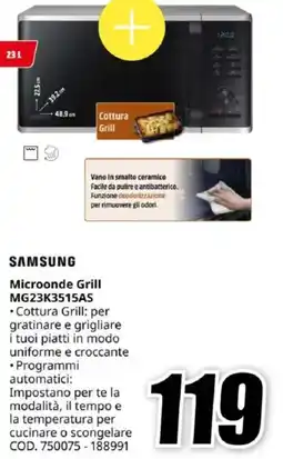 MediaWorld SAMSUNG Microonde Grill MG23K3515AS offerta