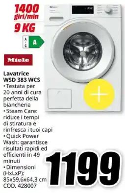 MediaWorld Miele Lavatrice WSD 383 WCS offerta