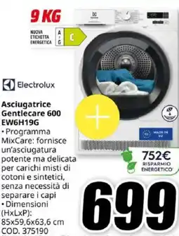 MediaWorld Electrolux Asciugatrice Gentlecare 600 EW6H19G offerta